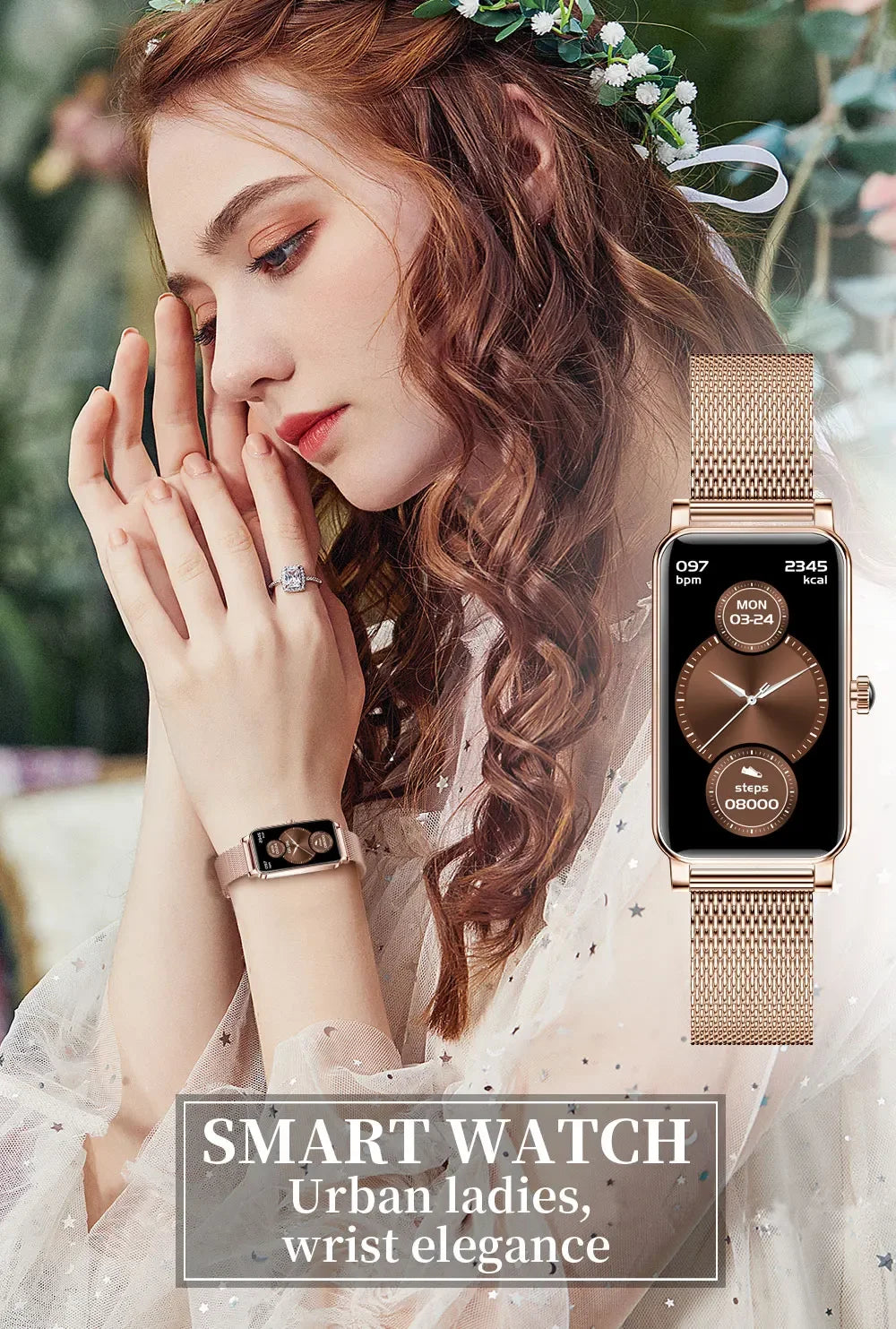Montre Connectée Femme Luxe — AMOLED 1,45", IP68, 107 Sports, NFC, Appels Bluetooth