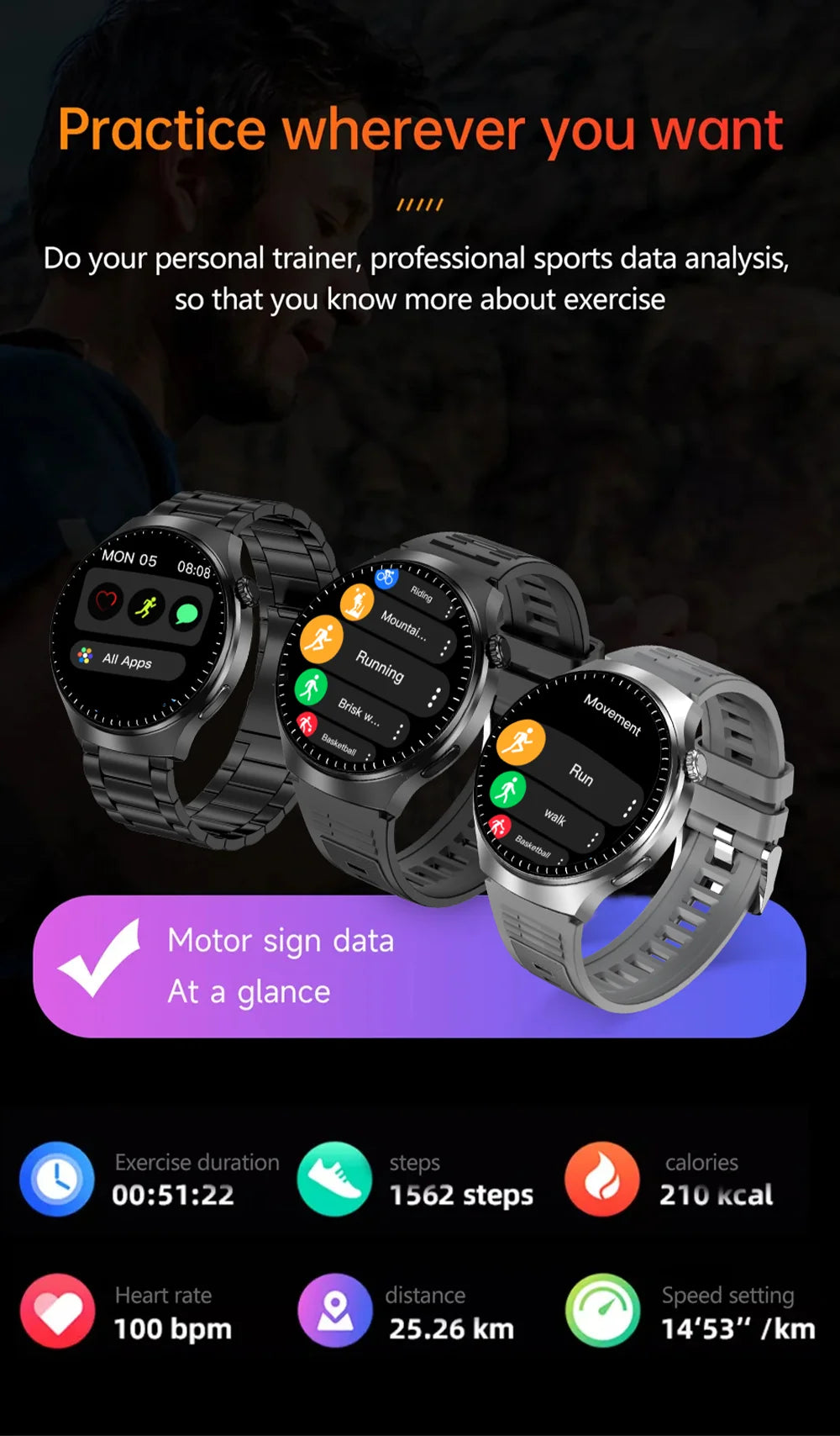 Montre Connectée Homme HD 1,52" — Verre Saphir, Appels Bluetooth, Assistant Vocal, 100+ Cadrans