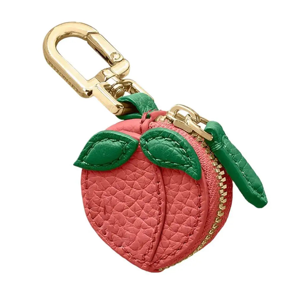  Cute Fruit Shape Mini Coin Purse with Keychain, Portable Zipper Leather Earphone Bag Pendant Wallet for Women Girls