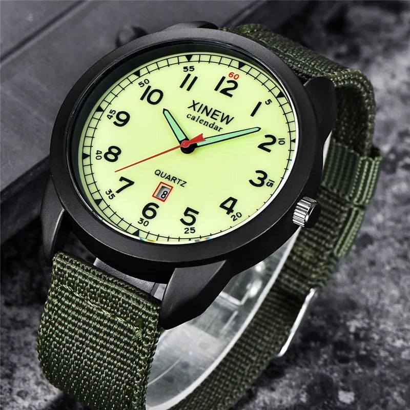 Montre Homme Sport Militaire — Bracelet Nylon, Quartz, Calendrier