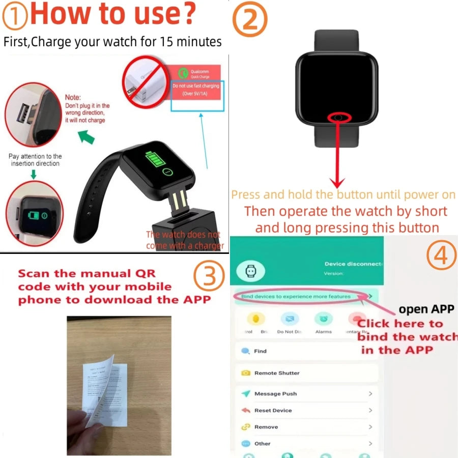 Bracelet Connecté Fitness — Suivi Santé, Notifications, Compatible iOS & Android