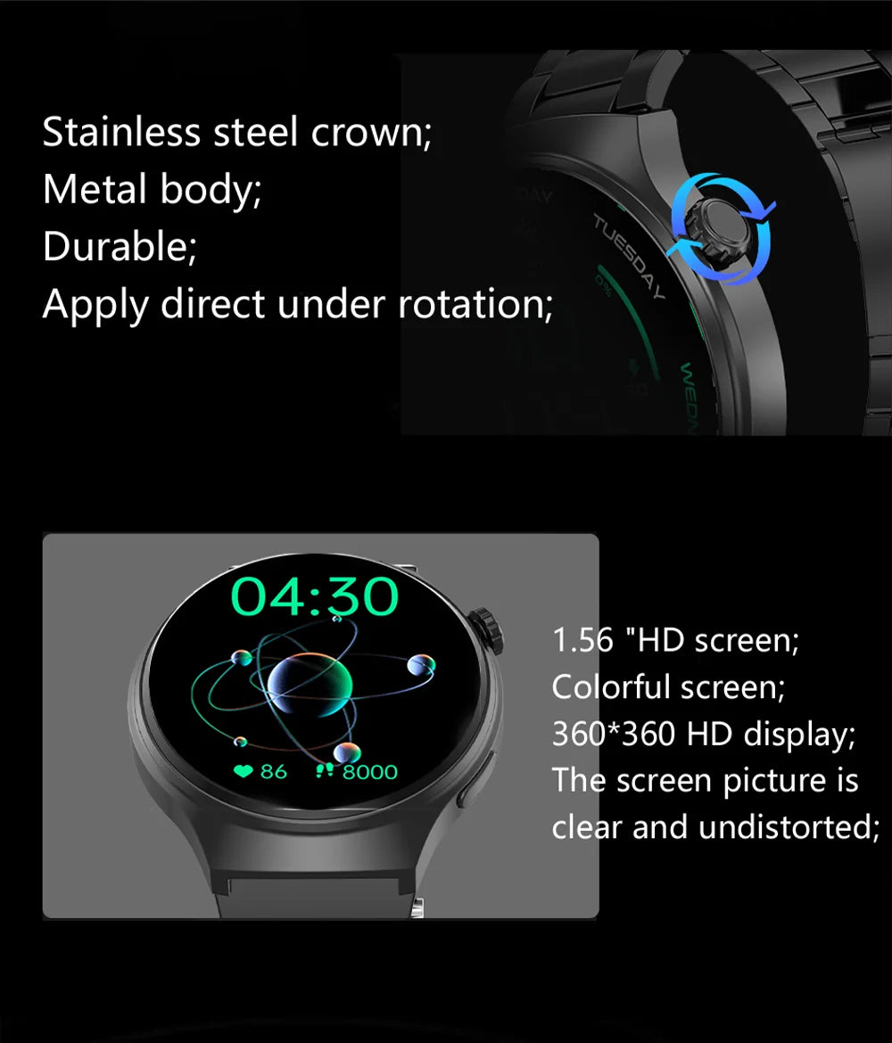 Montre Connectée Homme HD 1,52" — Verre Saphir, Appels Bluetooth, Assistant Vocal, 100+ Cadrans