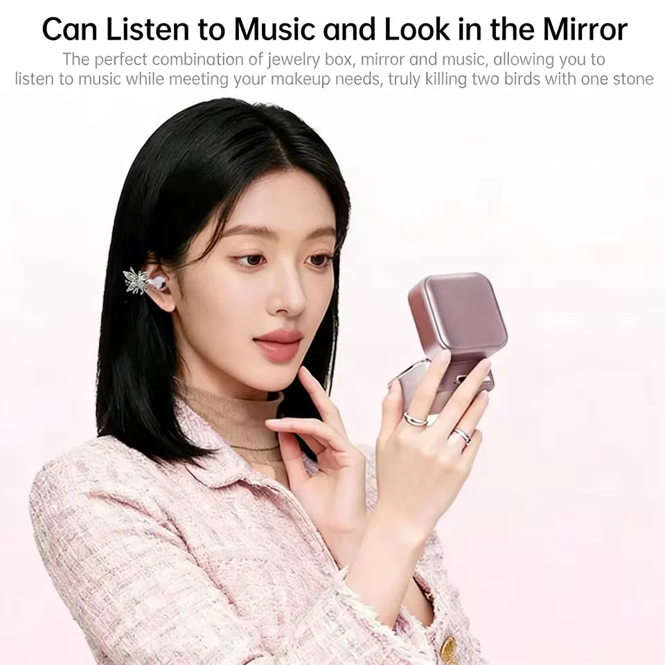 Écouteurs clip bijou boîtier miroir avec lumière