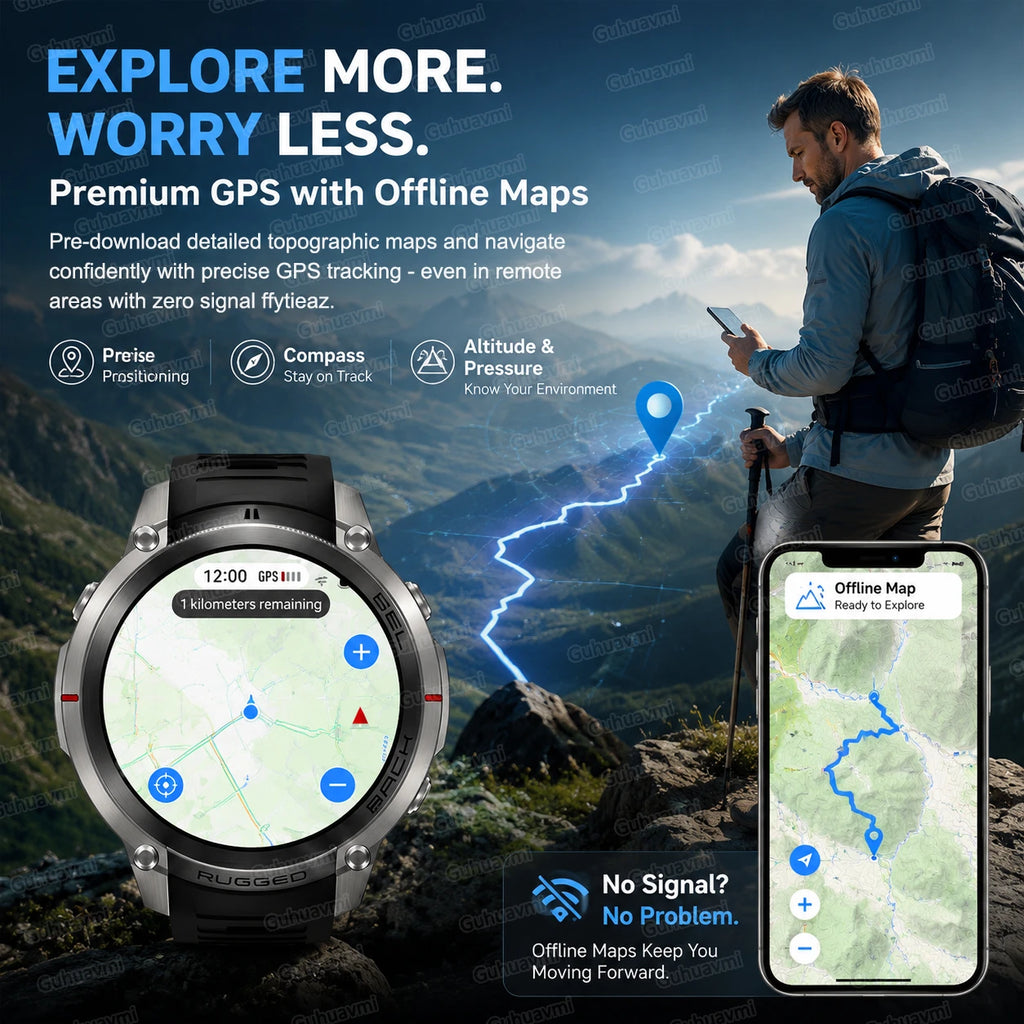 Montre Connectée GPS Sport Premium — 5ATM, 170+ Sports, AMOLED, Appels Bluetooth