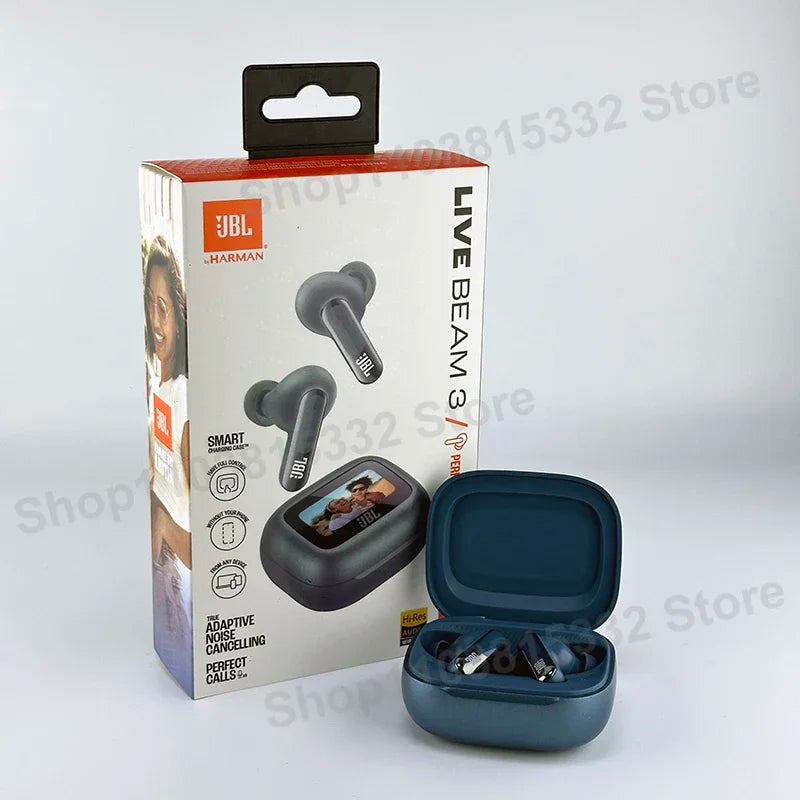Original JBL Live Beam 3 True Wireless Bluetooth Earbuds with LED Smart Display Box Headphone Noise Cancelling Earphones Beam3