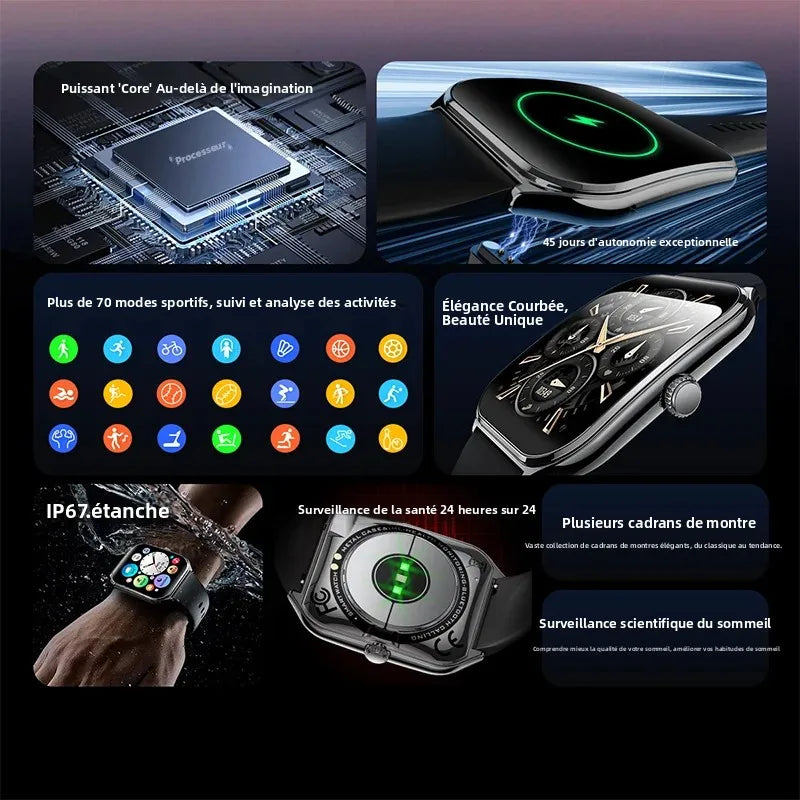 Montre Connectée Ultra-Fine — Écran AMOLED 1,96", Appels Bluetooth, Suivi Santé