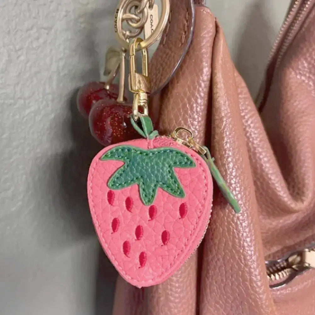  Cute Fruit Shape Mini Coin Purse with Keychain, Portable Zipper Leather Earphone Bag Pendant Wallet for Women Girls