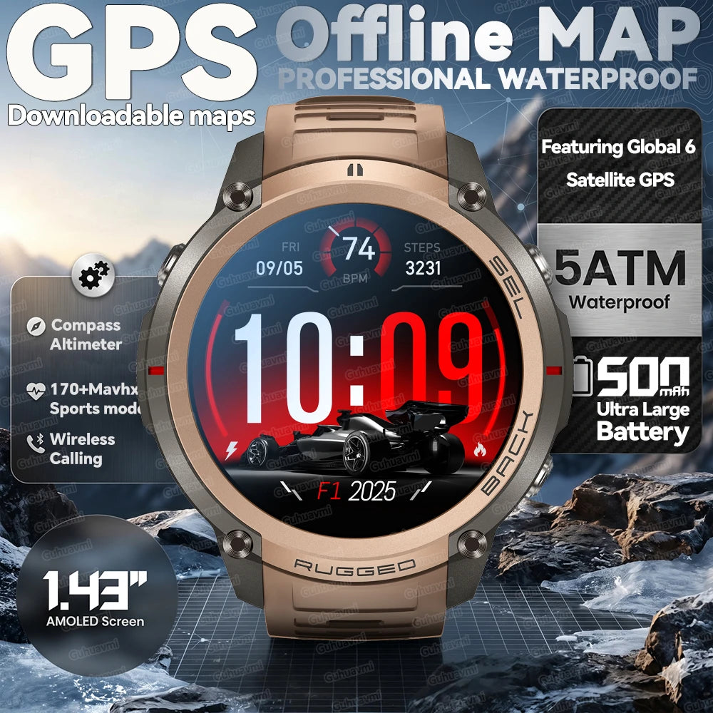 Montre Connectée GPS Sport Premium — 5ATM, 170+ Sports, AMOLED, Appels Bluetooth