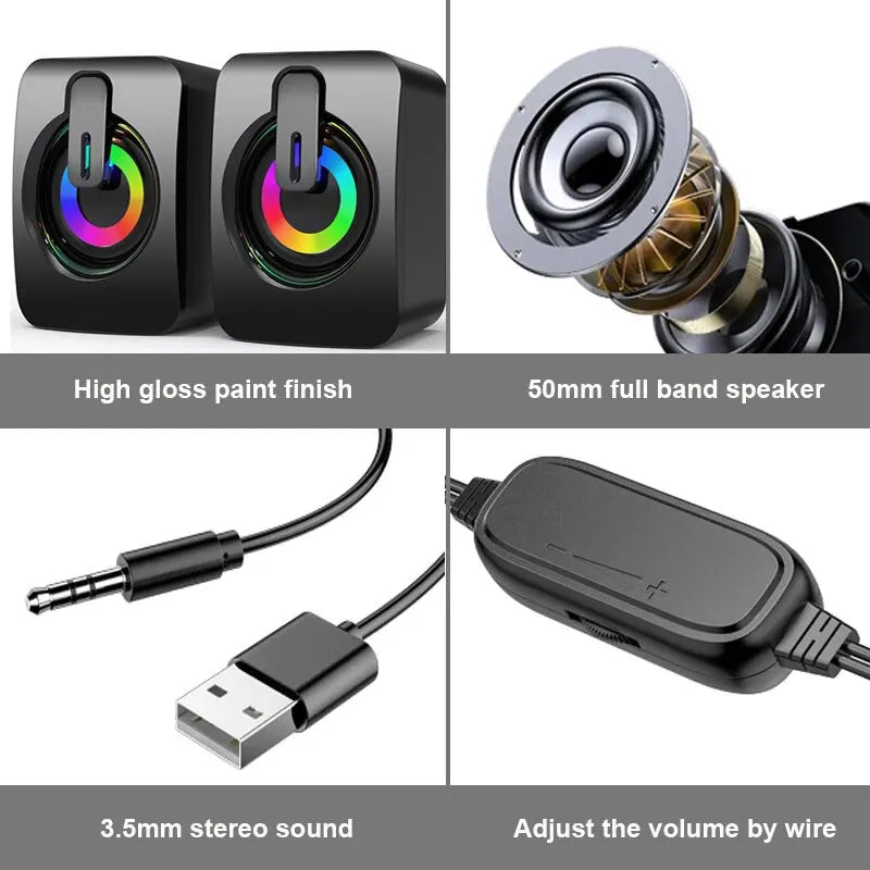 Enceintes PC USB Stéréo – Son HIFI, LED, Compatible Laptop & Desktop