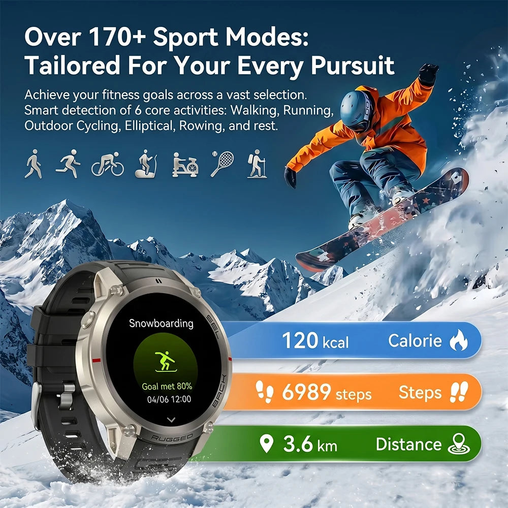 Montre Connectée GPS Sport Premium — 5ATM, 170+ Sports, AMOLED, Appels Bluetooth