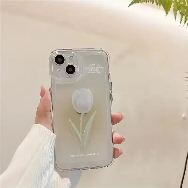 Tulip Phone Case For iPhone 16e 13 11 12 14 15 17 Air 16 Pro Max  7 8 15 Plus Shockproof Transparent Cover Silicone Fundas