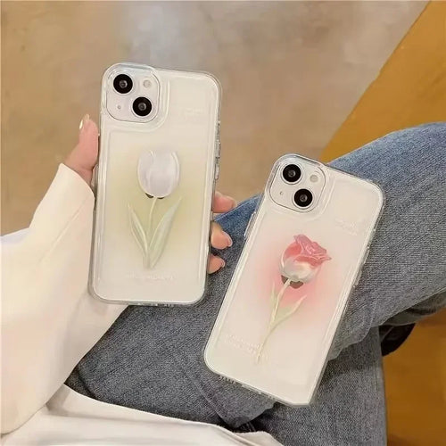 Coque iPhone Transparente Motif Tulipe – Compatible iPhone 7 au 17 Pro Max, Silicone Anti-Chocs