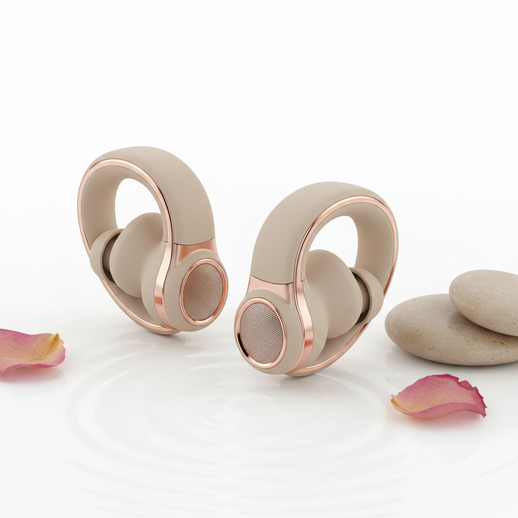 Écouteurs clip oreille ouverte beige et or rose Bluetooth 5.3 ENC