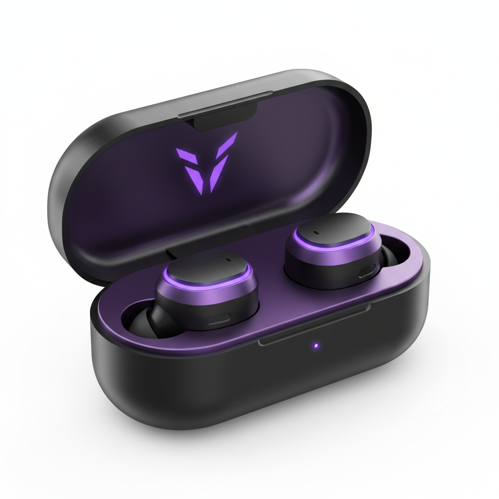 Écouteurs TWS violet et noir gaming et business