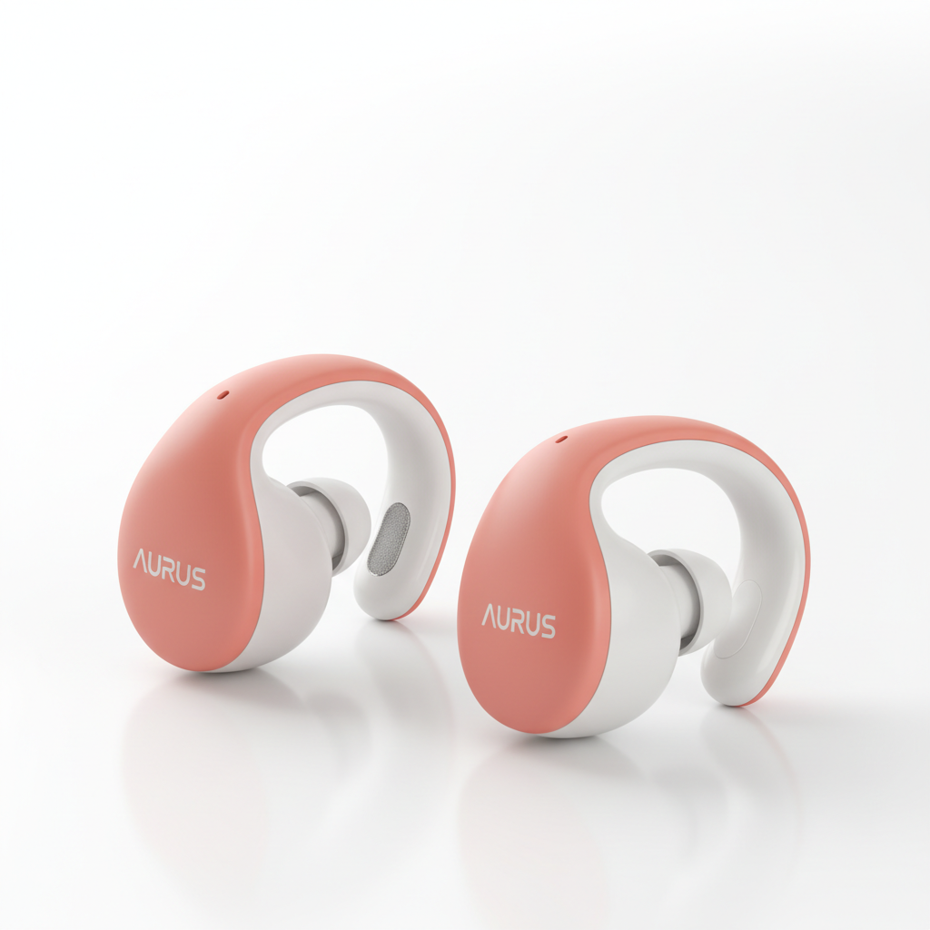 Écouteurs clip oreille ouverte corail et blanc