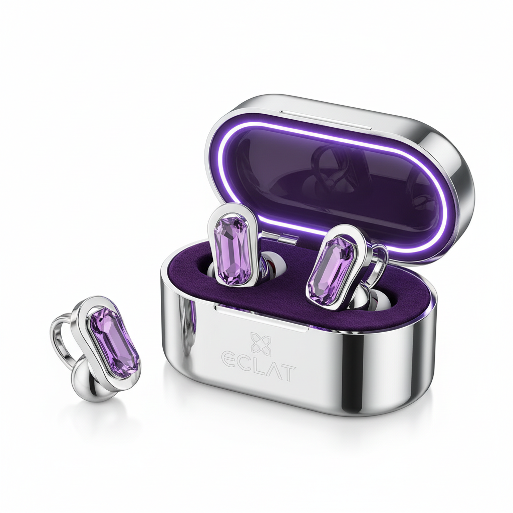 Écouteurs clip édition spéciale violet et argent avec boîtier miroir