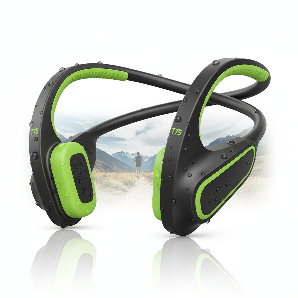 T75 écouteurs conduction osseuse noir et vert HiFi étanche Bluetooth 5.3